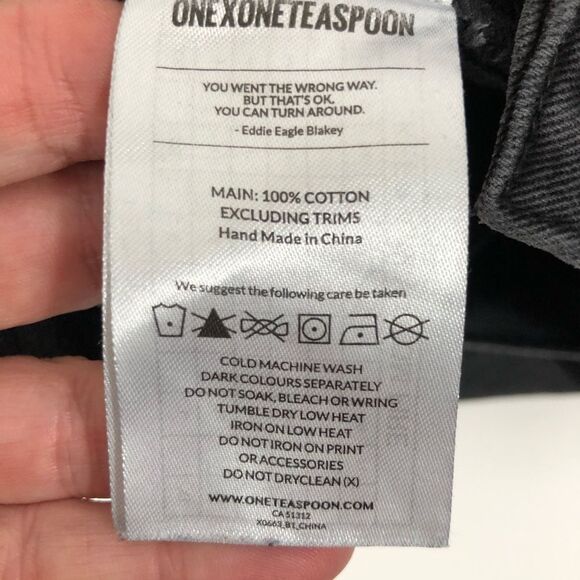 One Teaspoon Black Oak Jeans 24 Cropped Kick Flare Raw Hem Rigid Denim Pants - Picture 9 of 9